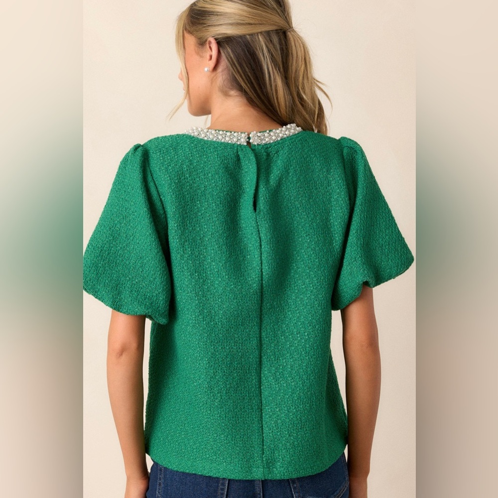 Green Tweed Blouse with Pearl Detail - Picture 6 of 13